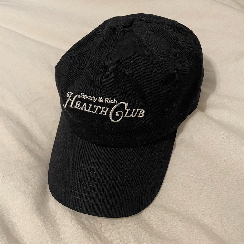 Sporty & Rich Embroidered Health Club Black Baseball Hat Baseball Cap